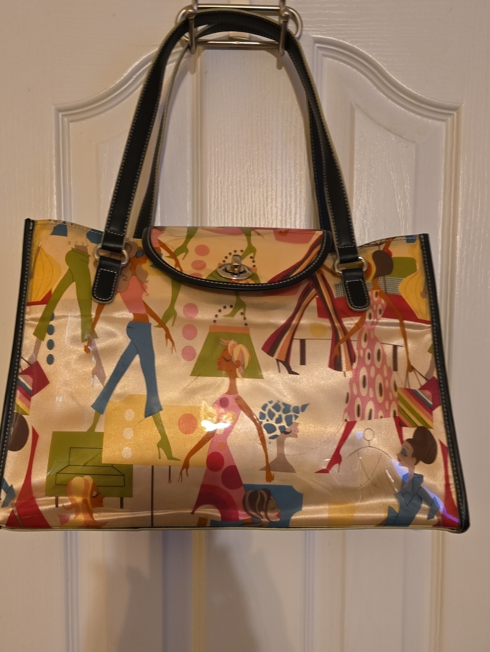 Maxx New York Vintage "Cool Girls" Pop Art Vinyl Tote Set w/ Inner Pouch NWOT